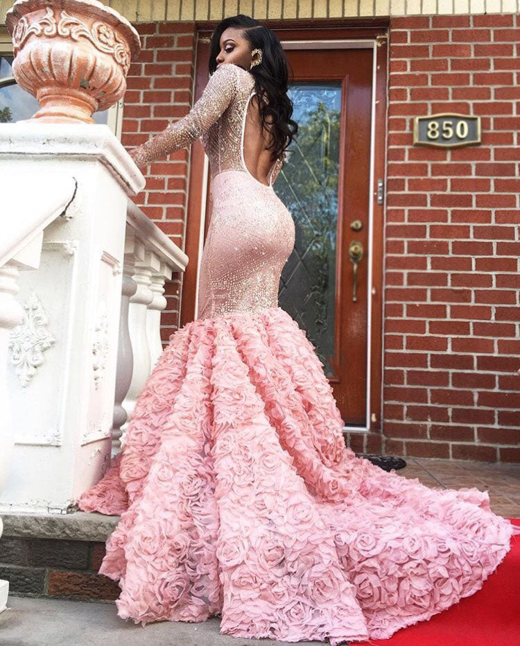 Luxury Prom Dresses Pink Sexy Long Sleeve Prom Dress/Evening Dress JKS – Anna PromDress