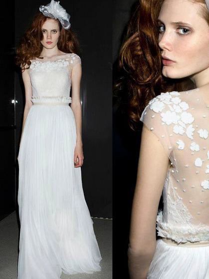 Cheap Wedding Dresses Scoop Floor-length Lace Hand-Made Flower Long Bridal Gown JKS203