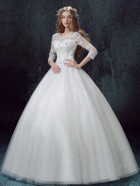Sexy Wedding Dresses Ball Gown Appliques Sequins Beautiful Bridal Gown JKS256