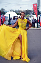 Sexy Prom Dresses A-line Embroidery Sweep/Brush Train Sexy Long Slit Prom Dress JKS261