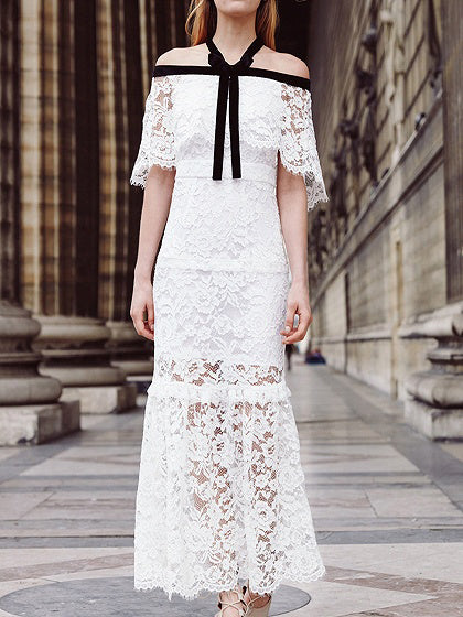 Beautiful Wedding Dresses Halter Sheath Floor-length Ivory Lace Long Bridal Gown JKS281