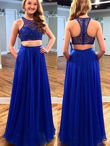 Two Piece Prom Dresses Scoop Floor-length Long Beading Prom Dress Sexy Evening Dress JKS313