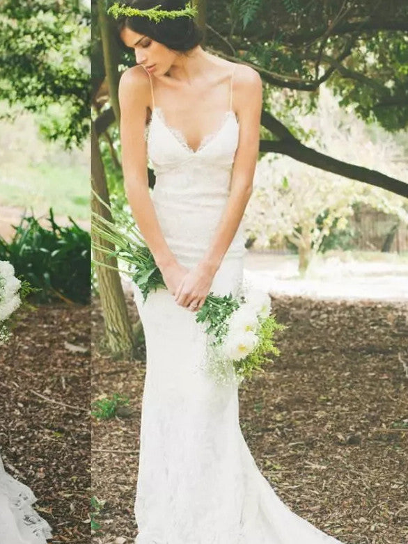 2017 Wedding Dresses Spaghetti Straps Ivory Lace Backless Tulle JKW014