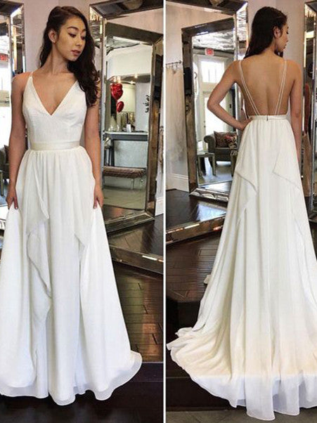 2017 Wedding Dresses Simple Cheap Sexy Ivory A-line Chiffon JKW018