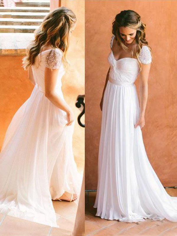 2017 Wedding Dresses Cheap Sweetheart Beading Short Train Chiffon JKW023