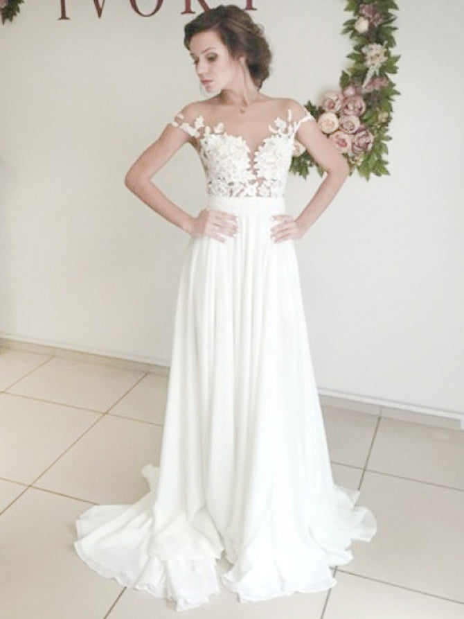 2017 Wedding Dresses Simple Cheap Ivory A-line Appliques Chiffon JKW029