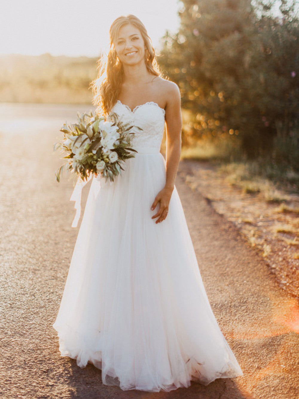 Simple Wedding Dresses Beautiful Sexy Sweetheart Floor-length Lace Tulle JKW030|Annapromdress
