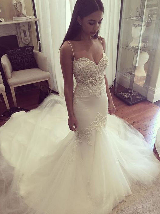 Sexy Wedding Dresses Trumpet/Mermaid Sweep/Brush Train Bridal Gown JKW040