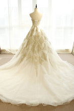 Chic Wedding Dresses Ivory Gold Appliques Sweep/Brush Train Bridal Gown JKW077