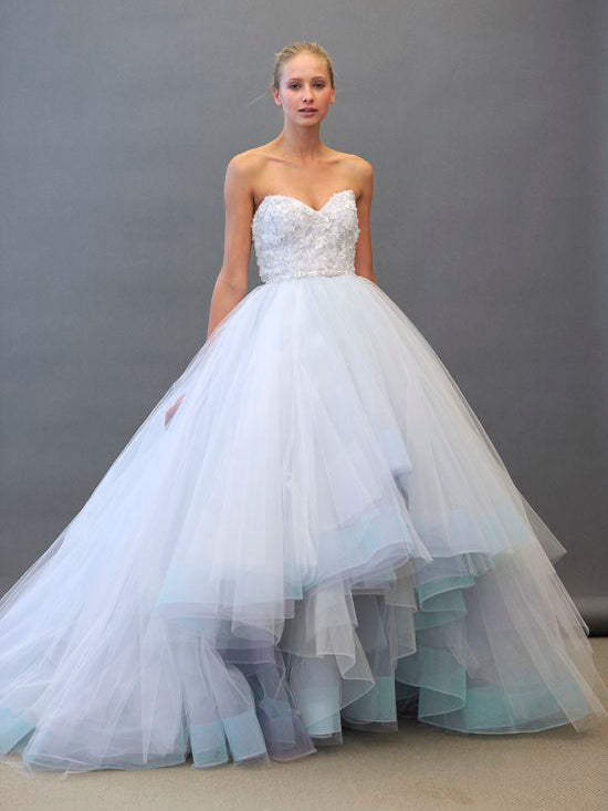 Luxury Wedding Dresses Colorful Ball Gown Appliques Tulle Bridal Gown JKW083