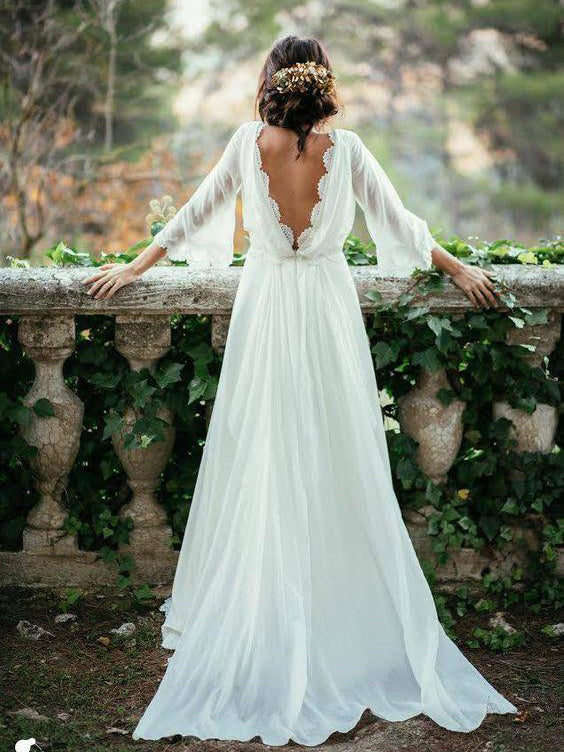 Cheap Wedding Dresses A-line Simple Ivory Appliques Chiffon Bridal Gown JKW099