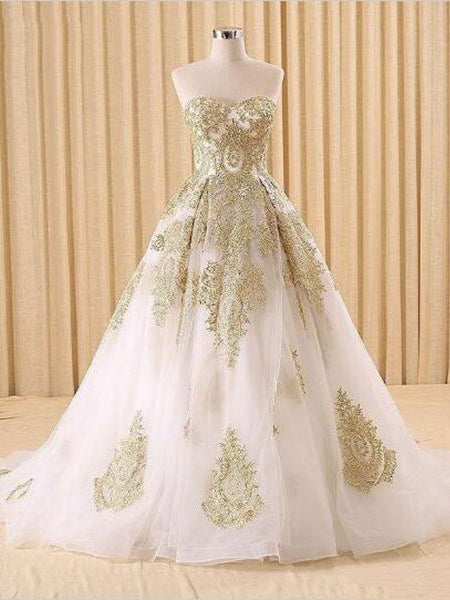 Ball Gown Wedding Dresses Sweetheart Sweep Brush Train Beautiful Bridal Gown JKW140