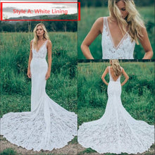 Beach Wedding Dresses Mermaid Straps V-neck Sweep Train Lace Sexy Bridal Gown JKW214|Annapromdress