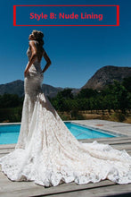 Beach Wedding Dresses Mermaid Straps V-neck Sweep Train Lace Sexy Bridal Gown JKW214|Annapromdress