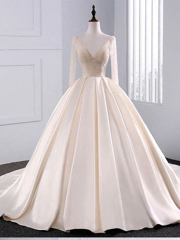 Ball Gown Wedding Dresses Long Train Beading V-neck Sexy Big Colored Bridal Gown JKW220|Annapromdress