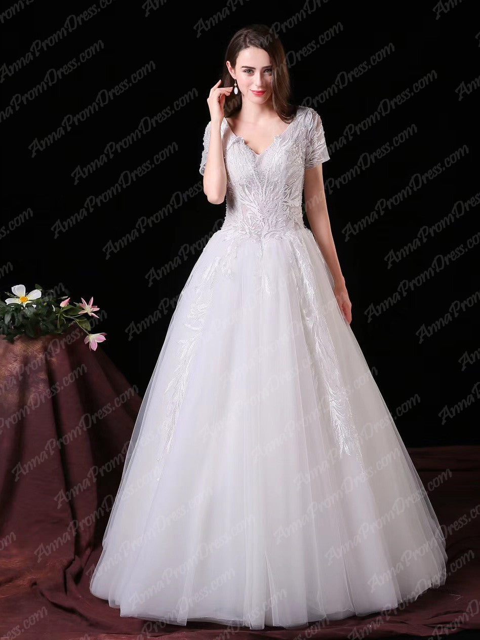 Beautiful Wedding Dresses Floor-length A-line Appliques V-neck Beading Bridal Gown JKW232|Annapromdress