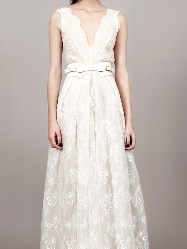 Simple Wedding Dresses A Line V-neck Floor-length Romantic Lace Bridal Gown JKW282|Annapromdress
