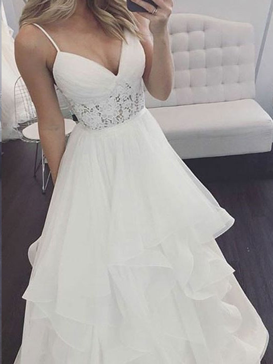 Spaghetti Straps Sexy Seaside Lace Beach Bridal Wedding Dress main image 1