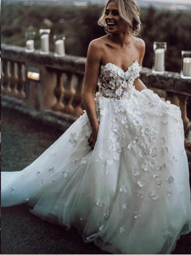 Beautiful Wedding Dresses A Line Sweetheart Appliques Sexy Princess Bridal Gown JKW316|Annapromdress