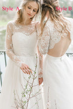 Two Piece Wedding Dresses A Line Ivory Floor-length Chic Lace Long Sleeve Bridal Gown JKW331|Annapromdress