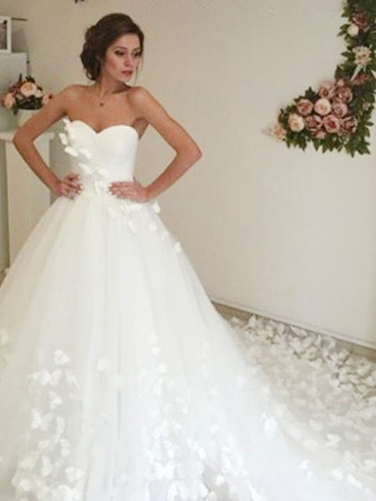 Long Train Wedding Dresses Sweetheart Butterfly Beautiful Long Bridal Gown JKW350|Annapromdress