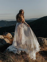 Long Sleeve Wedding Dresses V-neck Long Train Polka Dot Lace Open Back Boho Bridal Gown JKW371|Annapromdress