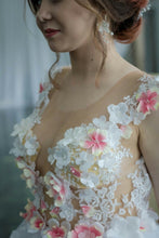 Open Back Wedding Dresses Aline Scoop 3D Flowers Appliques Floral Cheap Bridal Gown JKW377|Annapromdress