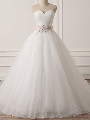 Beautiful Wedding Dresses with Sashes Ball Gown Sweetheart Brush Train Organza Bridal Gown JKW381|Annapromdress