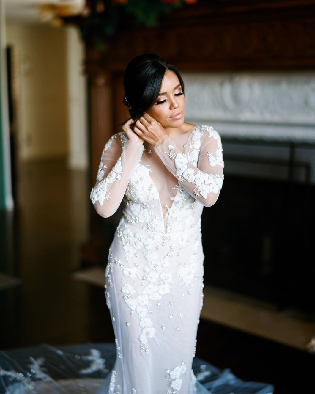 Chic Embroidery Appliques Long Sleeve Romantic Mermaid Wedding Dress,JKZ6131|Annapromdress
