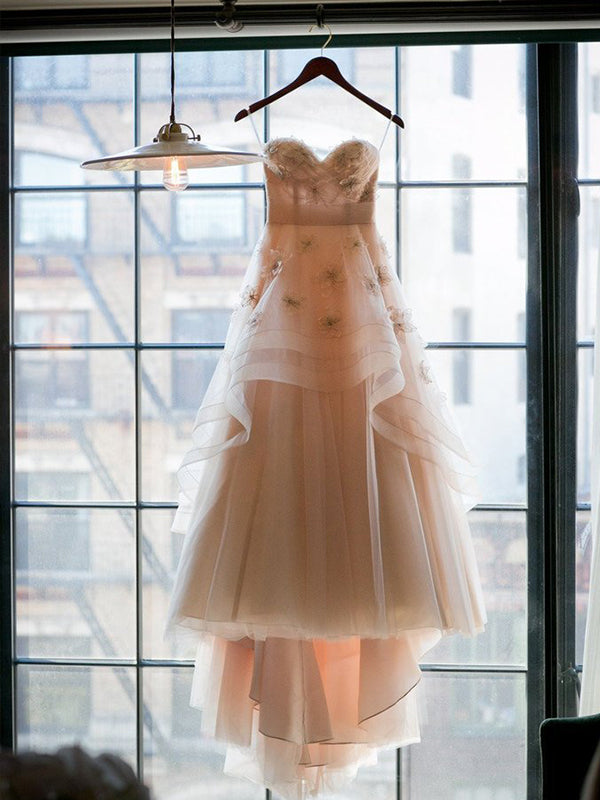 Sweetheart Flowy Wedding Dress Ball Gown Sexy Backless Champagne Wedding Dress JPE6802|annapromdress