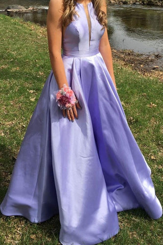 Classy Long A-line Satin Prom Dresses Simple Lilac Party Dress GJS285