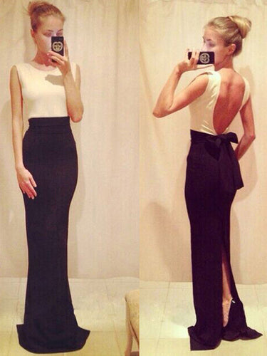 simple prom dresses Sheath/Column Scoop Floor-length Chiffon Prom Dress/Evening Dress #MK039