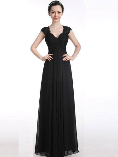 Chiffon prom dress A-line Short Sleeve Scoop  Long Prom Dress Evening Dress MK0509