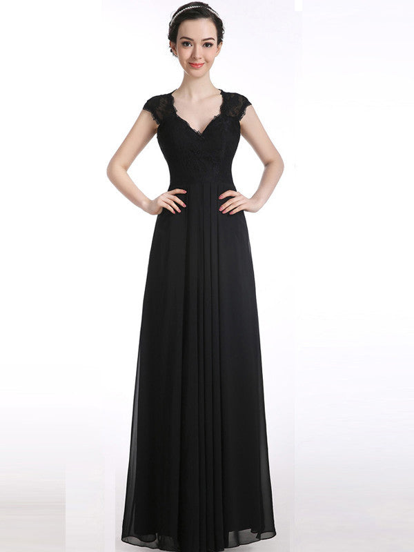 Chiffon prom dress A-line Short Sleeve Scoop Long Prom Dress Evening Dress MK0509