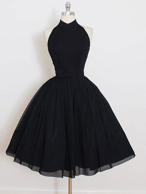 Short prom dress Simple Black Halter Short Prom Dress Homecoming Dress MK0515