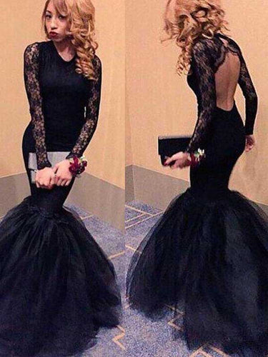 prom dresses Trumpet/Mermaid Scoop Floor-length Tulle Prom Dress/Evening Dress #MK0535