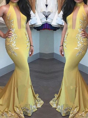 Trumpet/Mermaid High Neck Floor-length Chiffon Prom Dress/Evening Dress #MK0992