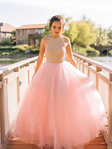 pretty prom dresses A-line Scoop Floor-length Tulle Prom Dress Evening Dress MK249