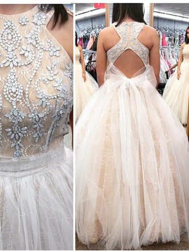 White Long Prom Dress 2022 A-line Long Open Back Prom Dress/Evening Dress MK516