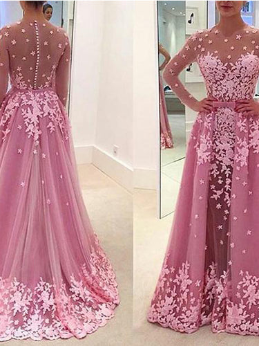 A-line Appliques Long Sleeves Prom Dress/ Evening Dress,Prom Dress 2022 MK534