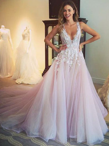 Romantic Prom Dress A-line Appliques Long Prom Dress Evening Dress MK567