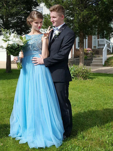 Beautiful Long Scoop A-line Beading Prom Dress with Ribbon Evening Dress MK580