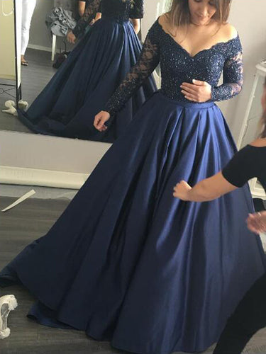 Long Sleeve prom dress A-line Floor Length Appliques Prom Dress/Evening Dress MK598