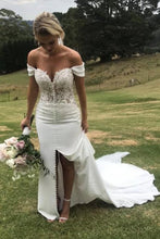 Off Shoulder Sweetheart A Line Wedding Dress with Split JKM312|Annapromdress
