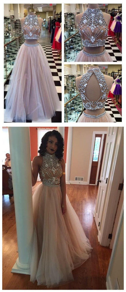 Two Pieces Prom Dresses,Long Tulle Prom Dress 2018 A-line – Anna PromDress