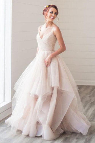 A-Line Spaghetti Straps Sleeveless Tulle Long Wedding Dress,Prom Dress GJS145