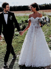 Alluring Off-the-shoulder A-line Wedding Dresses Lace Appliqued Gowns JKB5101|Annapromdress