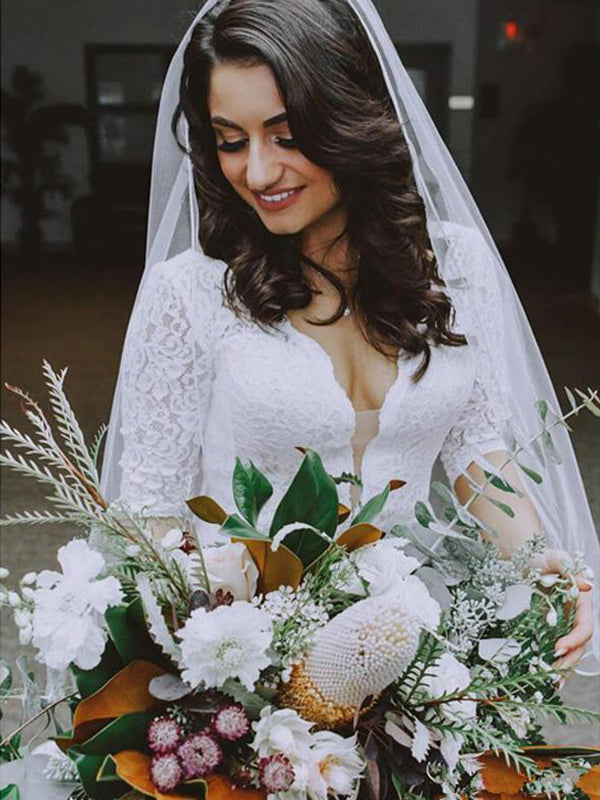 Sexy V Neck Half Sleeve Lace Wedding Dress Backless Rustic Wedding Dress Mermaid Bridal Gown YSG6903|annapromdress