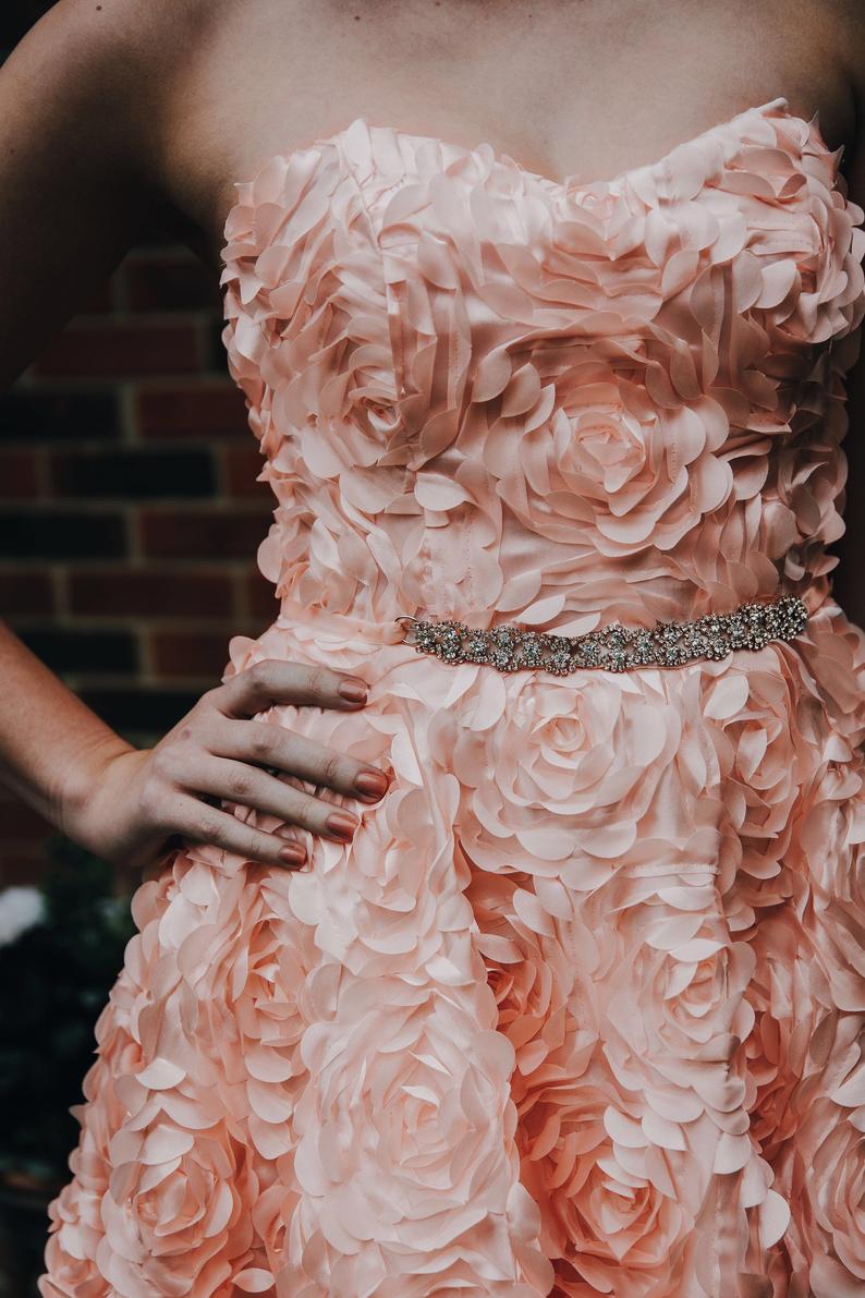 Romantic Sweetheart High Low Pink Flower Wedding Dress with Belt Rustic Wedding Gowns YSL1774|annapromdress