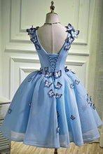 V-neck Light Blue Short Cute Homecoming Dresses With Butterflies GJS711